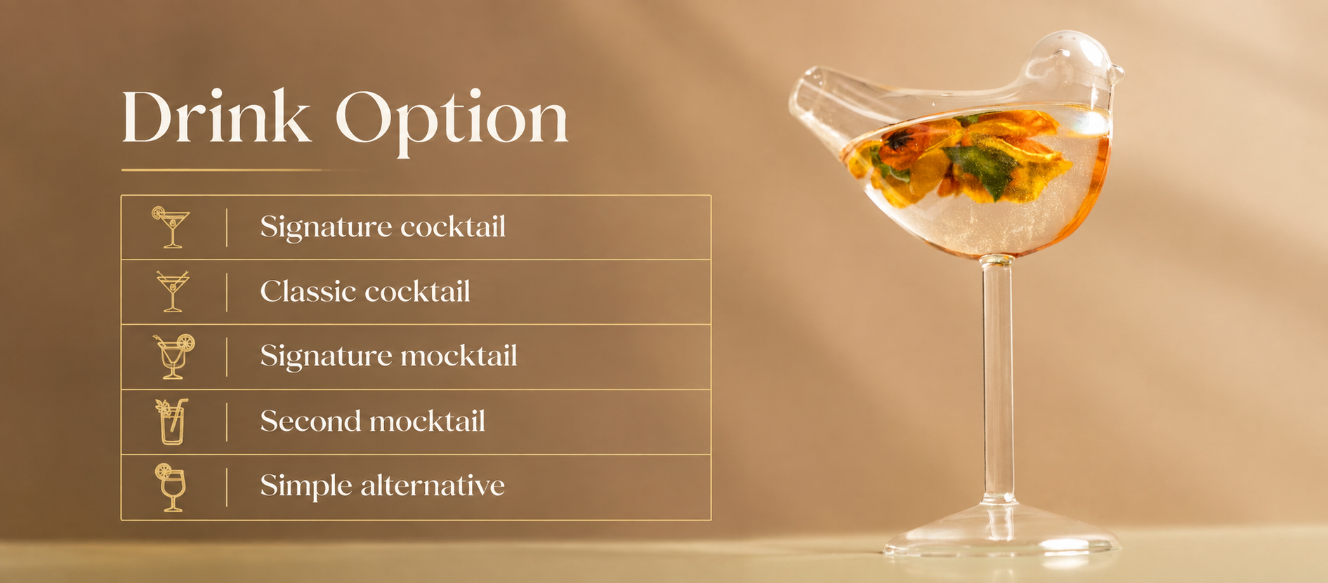 Cocktails and Mocktails Drink Options